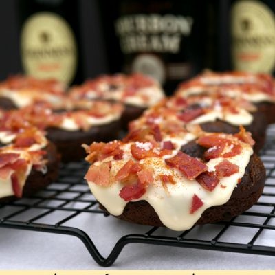 Chocolate Guinness Doughnuts with Bourbon Creme Glaze and Bacon
