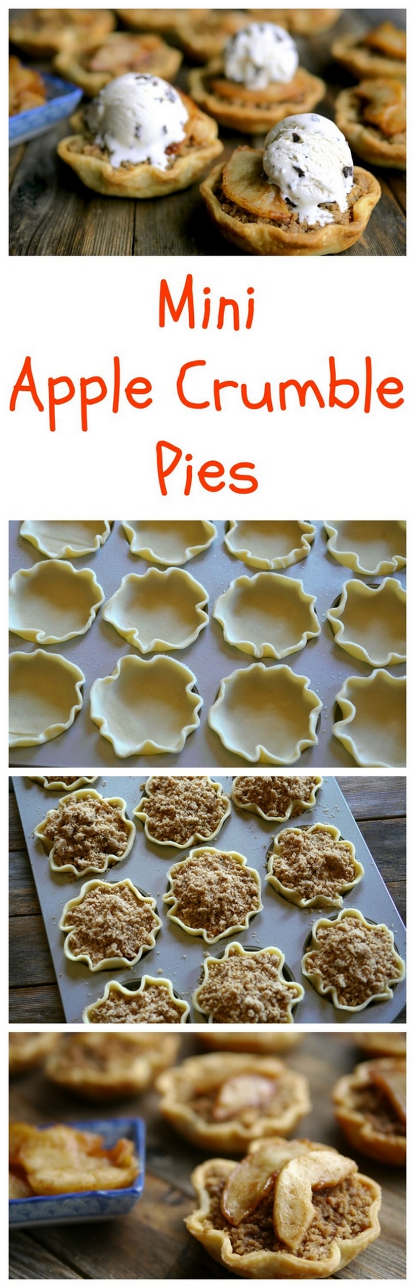 Pie skills are NOT necessary for these adorable MINI APPLE CRUMBLE PIES. They are sized perfectly to enjoy after a big meal. #noblepig #pie #minidesserts #holidaydessert #appledesserts #applepie via @cmpollak1
