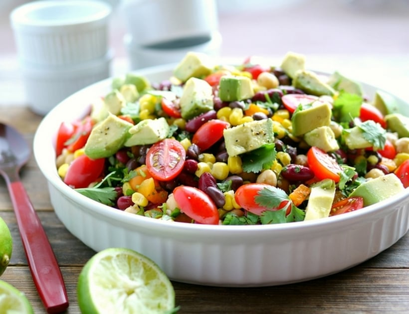 VIDEO + Recipe: A filling and satisfying dish, this Avocado and Three Bean Salad is the perfect side to any meal. You need to try it as soon as possible from NoblePig.com. #noblepig #avocado #avocadosalad #threebeansalad