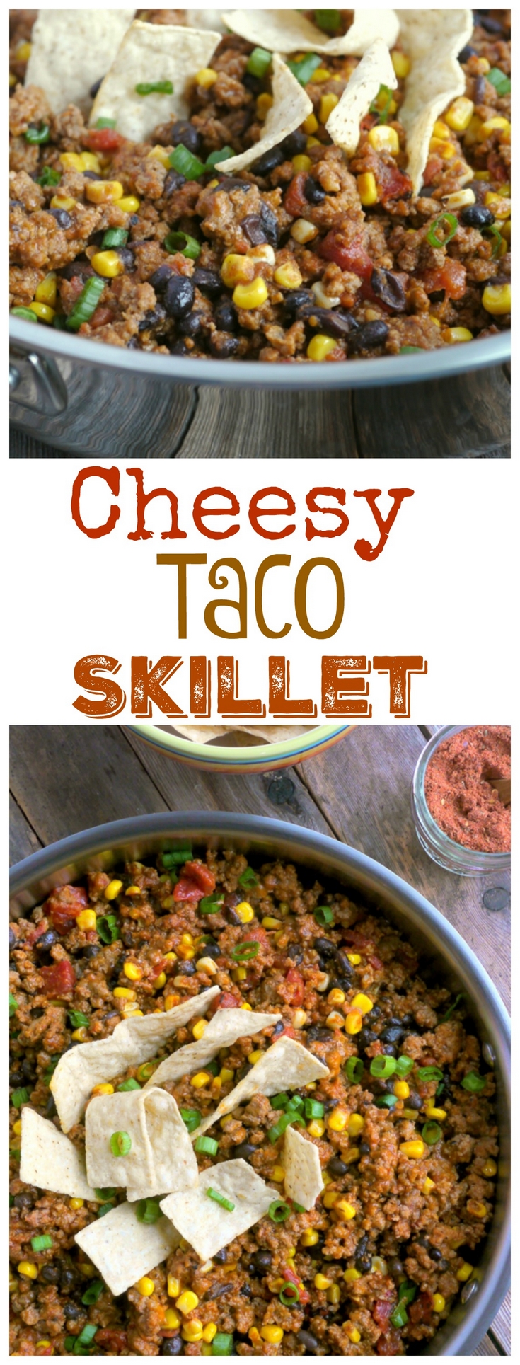 This delicious Cheesy Taco Skillet whips up in no time and has instantly become one of my family's favorite, dinner dishes. The special homemade seasoning mix gives this recipe a flavorful punch you're going to love from NoblePig.com. via @cmpollak1
