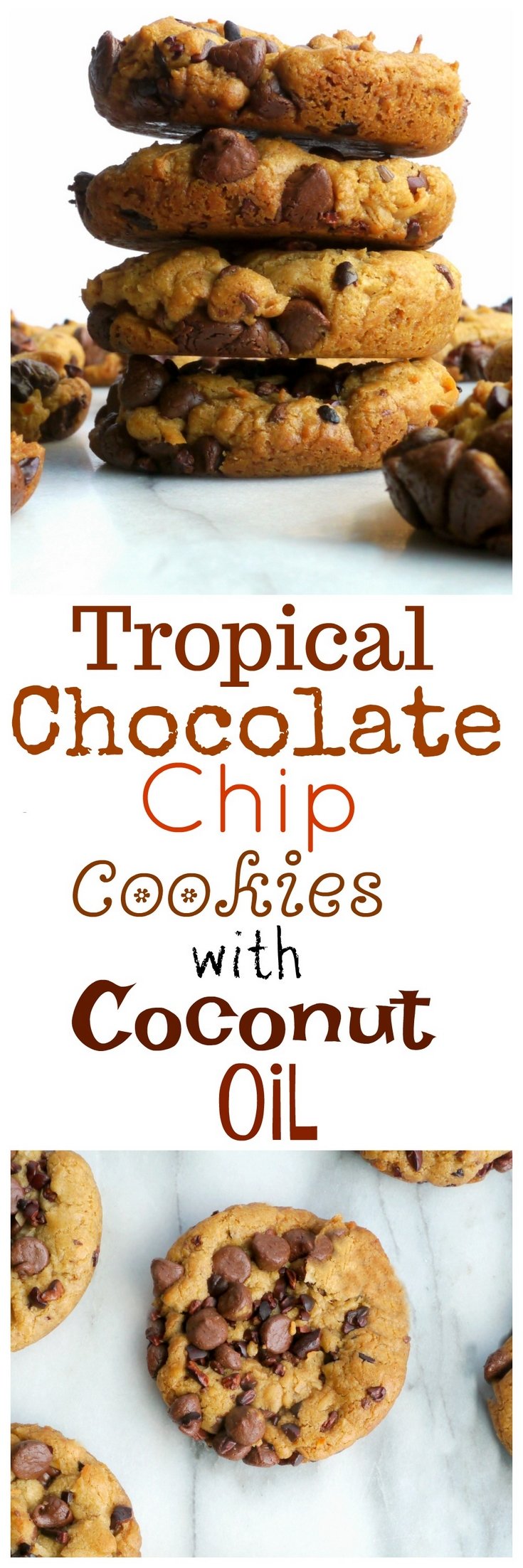 Crisp on the outside, soft on the inside, these Tropical Chocolate Chip Cookies with Coconut Oil might have you thinking you've been swept away to an island paradise from NoblePig.com. via @cmpollak1
