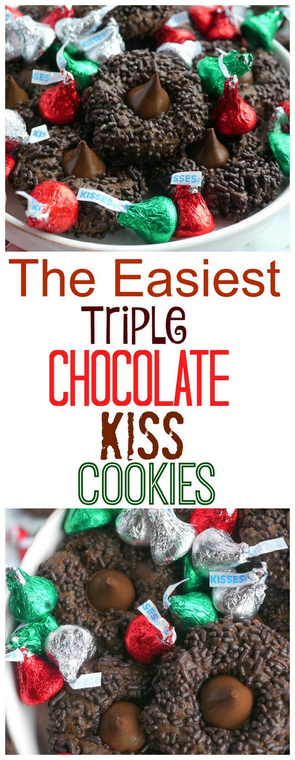 The Easiest Triple Chocolate KISS Cookies 