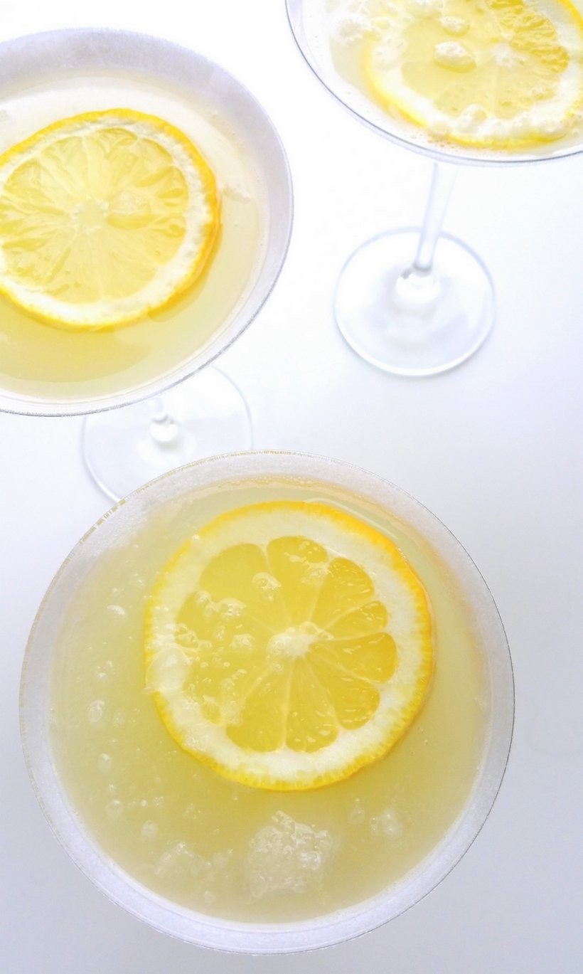 Lemon drop martini in three glasses.