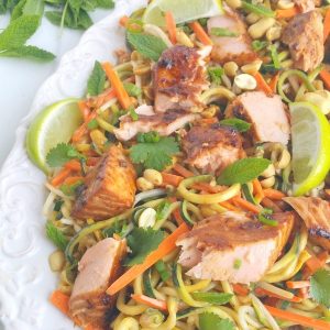 Salmon and Zucchini Noodles with Spicy Peanut Sauce