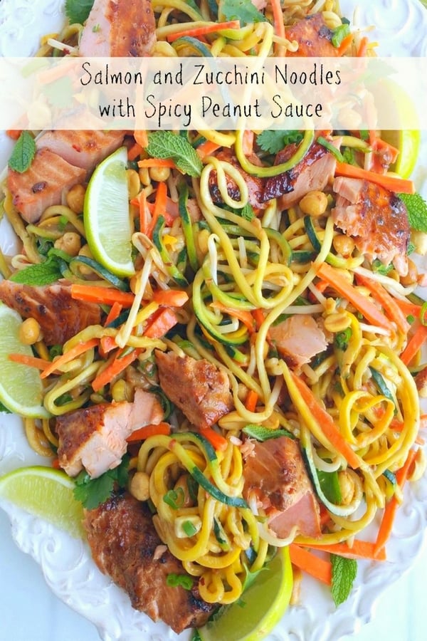 Salmon and Zucchini Noodles with Spicy Peanut Sauce, the refreshing and zesty sauce will make a lasting impression on everyone who is lucky enough to join you for this meal. via @cmpollak1