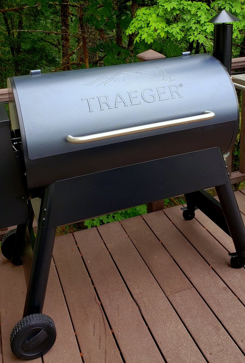 Traeger Grill sitting on the deck.