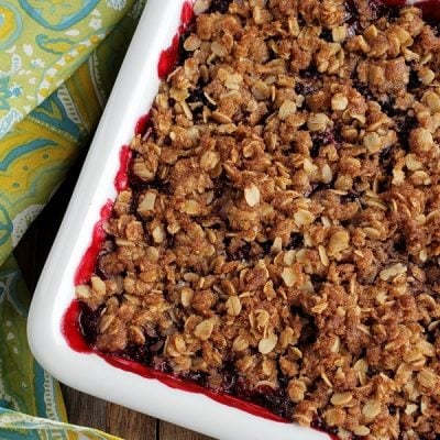 Blackberry Crumble in a serving dish.