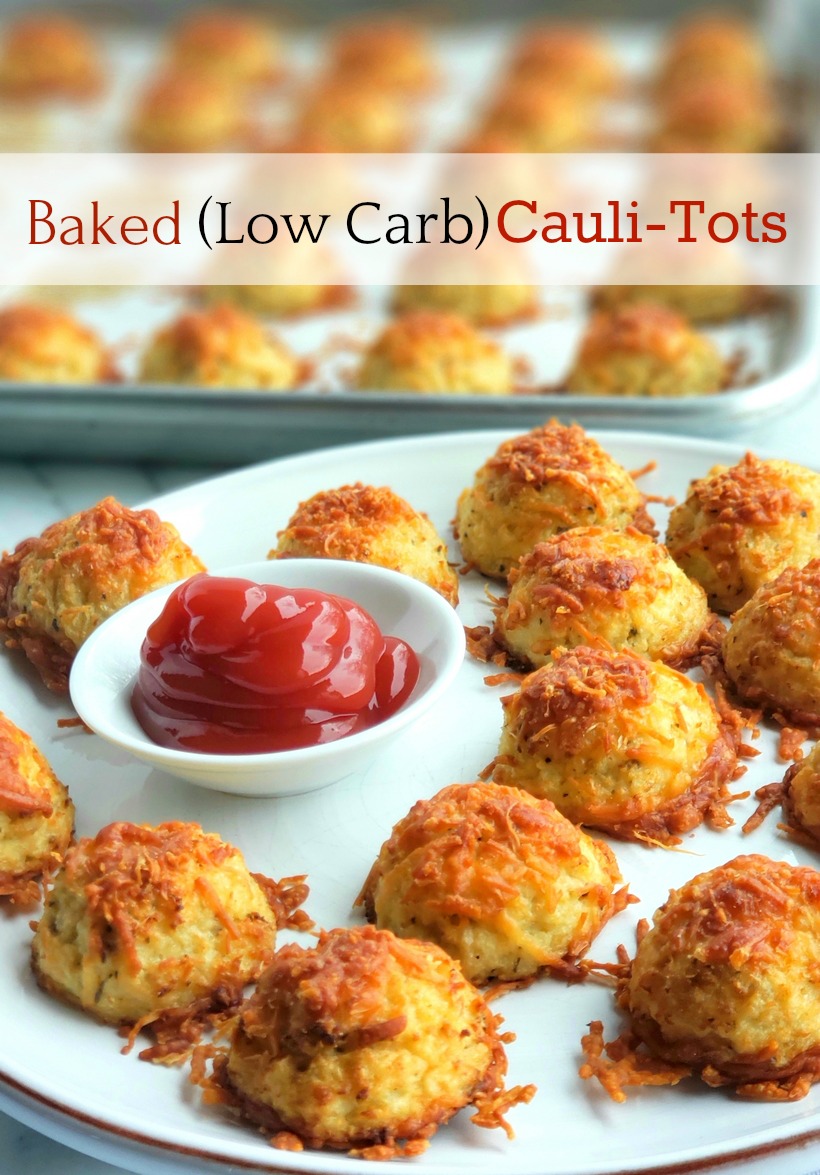 Crispy, cheesy and tasty, these Baked (Low Carb) Parmesan Cauli-Tots are the answer to a healthy dinner side dish everyone in the family will love. #noblepig #cauliflower #tatertots