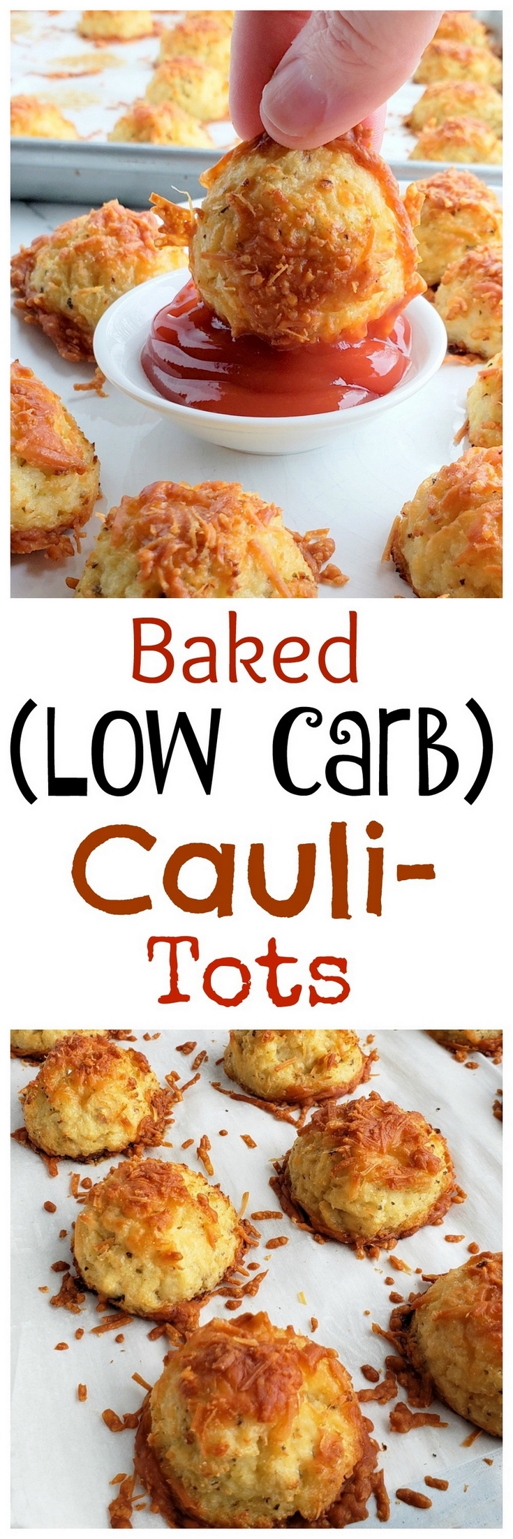 Crispy, cheesy and tasty, these Baked (Low Carb) Parmesan Cauli-Tots are the answer to a healthy dinner side dish everyone in the family will love. #noblepig #cauliflower #tatertots via @cmpollak1