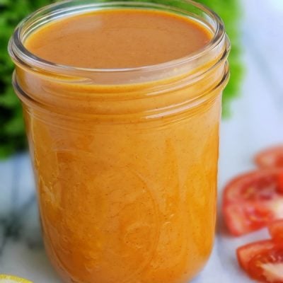 Tangy Honey Lemon Salad Dressing in a jar