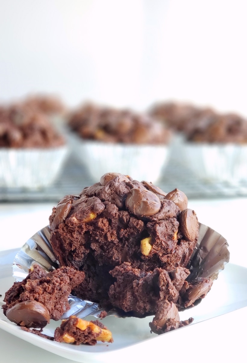 Brownie Muffin with a bite out.
