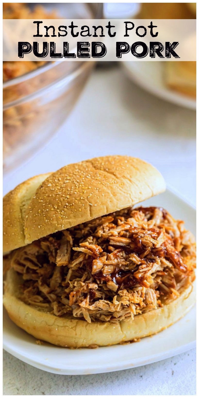 Instant Pot Pulled Pork with barbecue sauce is made to be piled high on your favorite bun. This flavor-packed pulled pork is fall-apart tender and will be ready in no-time for dinner tonight. via @cmpollak1