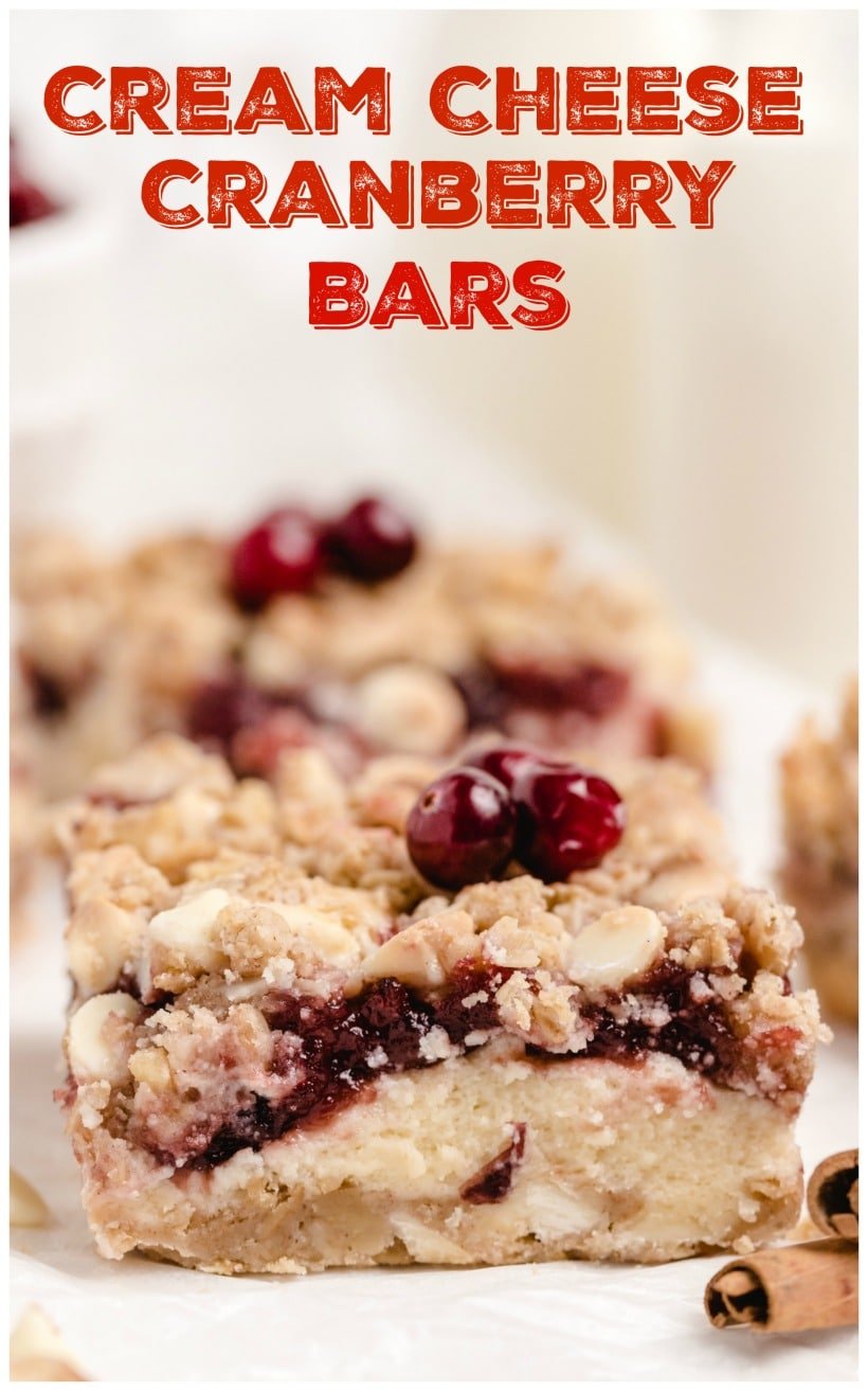 Cream Cheese Cranberry Bars, a rich, holiday cookie bar that resembles a luxurious slice of your favorite cheesecake. via @cmpollak1