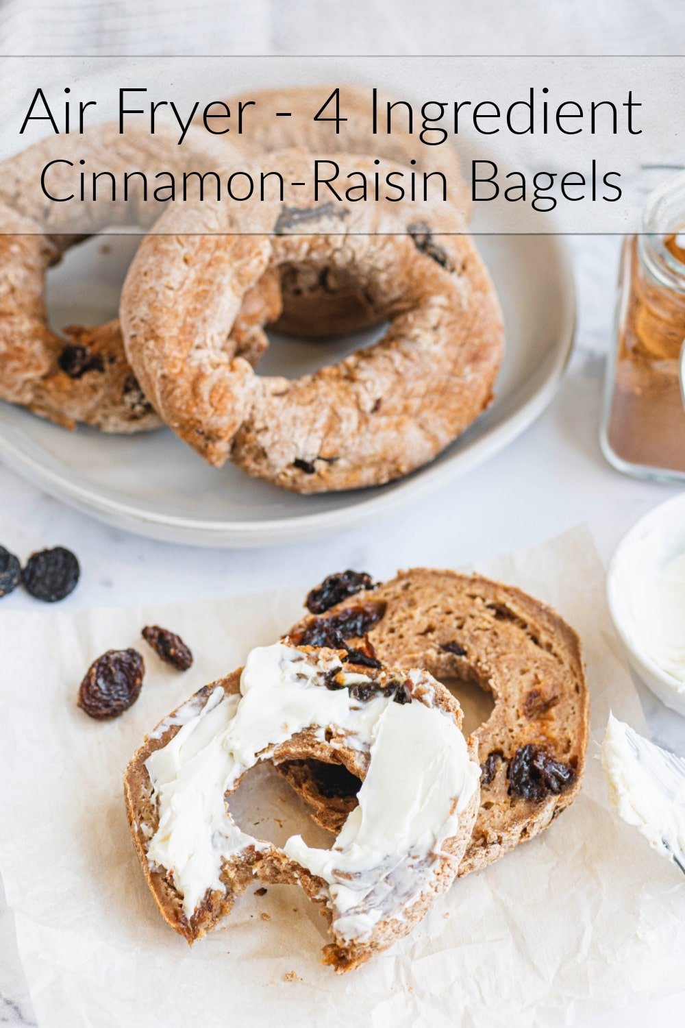 These Air Fryer 4-Ingredient Cinnamon-Raisin Bagels are your new way to conquer breakfast in a hurry. via @cmpollak1