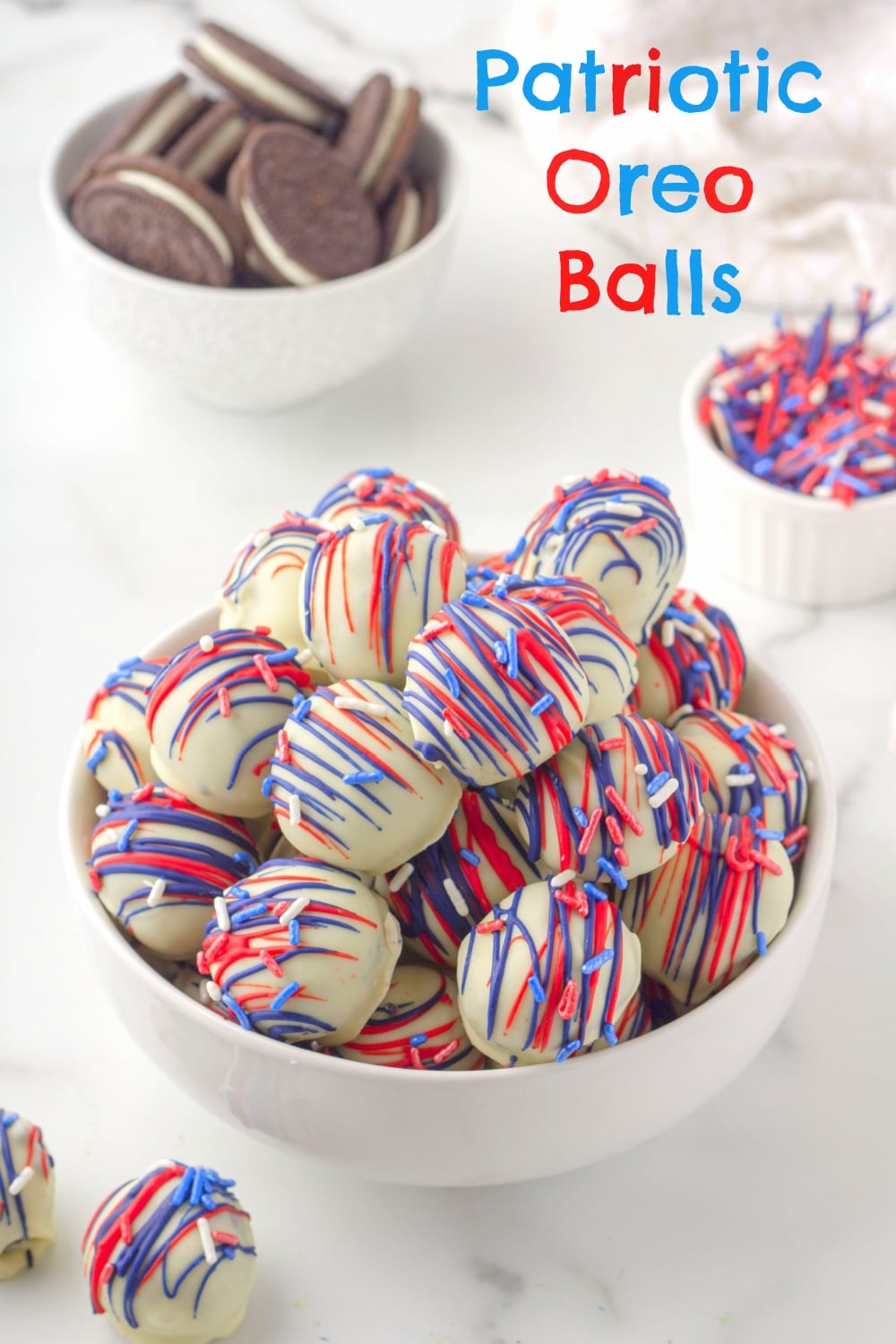 Patriotic Oreo Balls - they're a fine line between cookie and candy, but festive all the same. via @cmpollak1