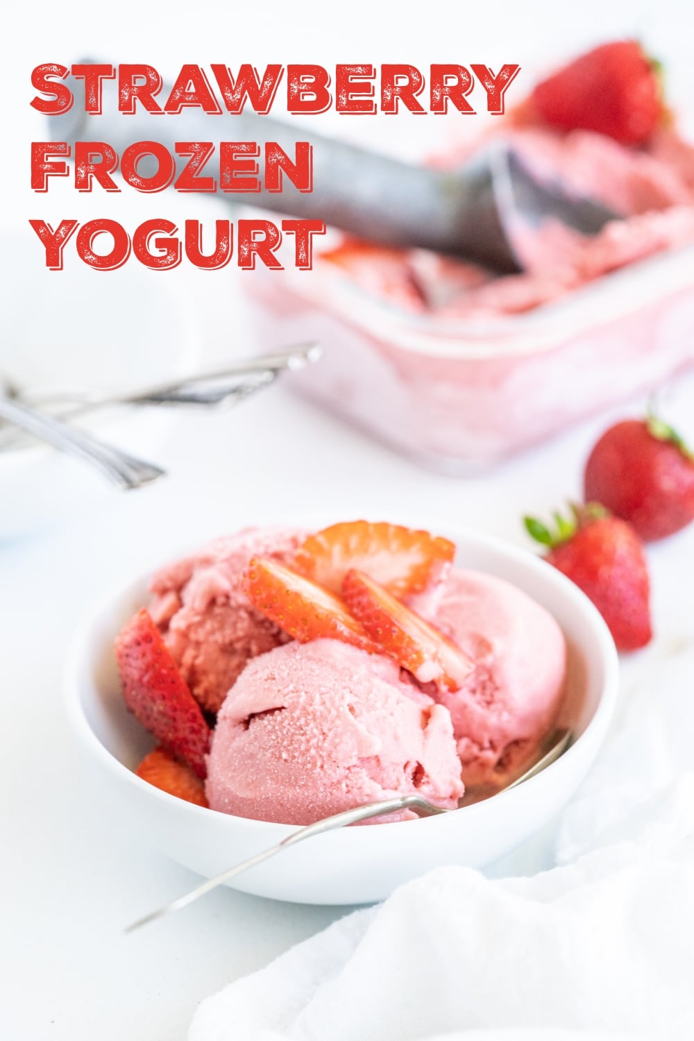 Looking for a healthier dessert option? Spend ten minutes making this delicious Strawberry Frozen Yogurt and enjoy every bite, minus the guilt.   via @cmpollak1