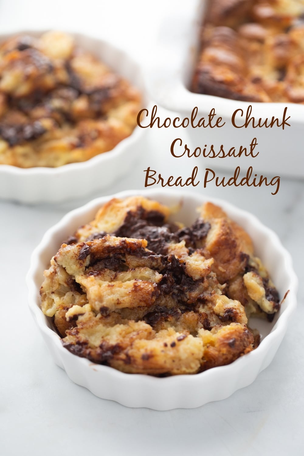 This chocolate croissant bread pudding is an easy to make, decadent, dessert that can be put together, baked and served within the hour. Make it tonight! via @cmpollak1