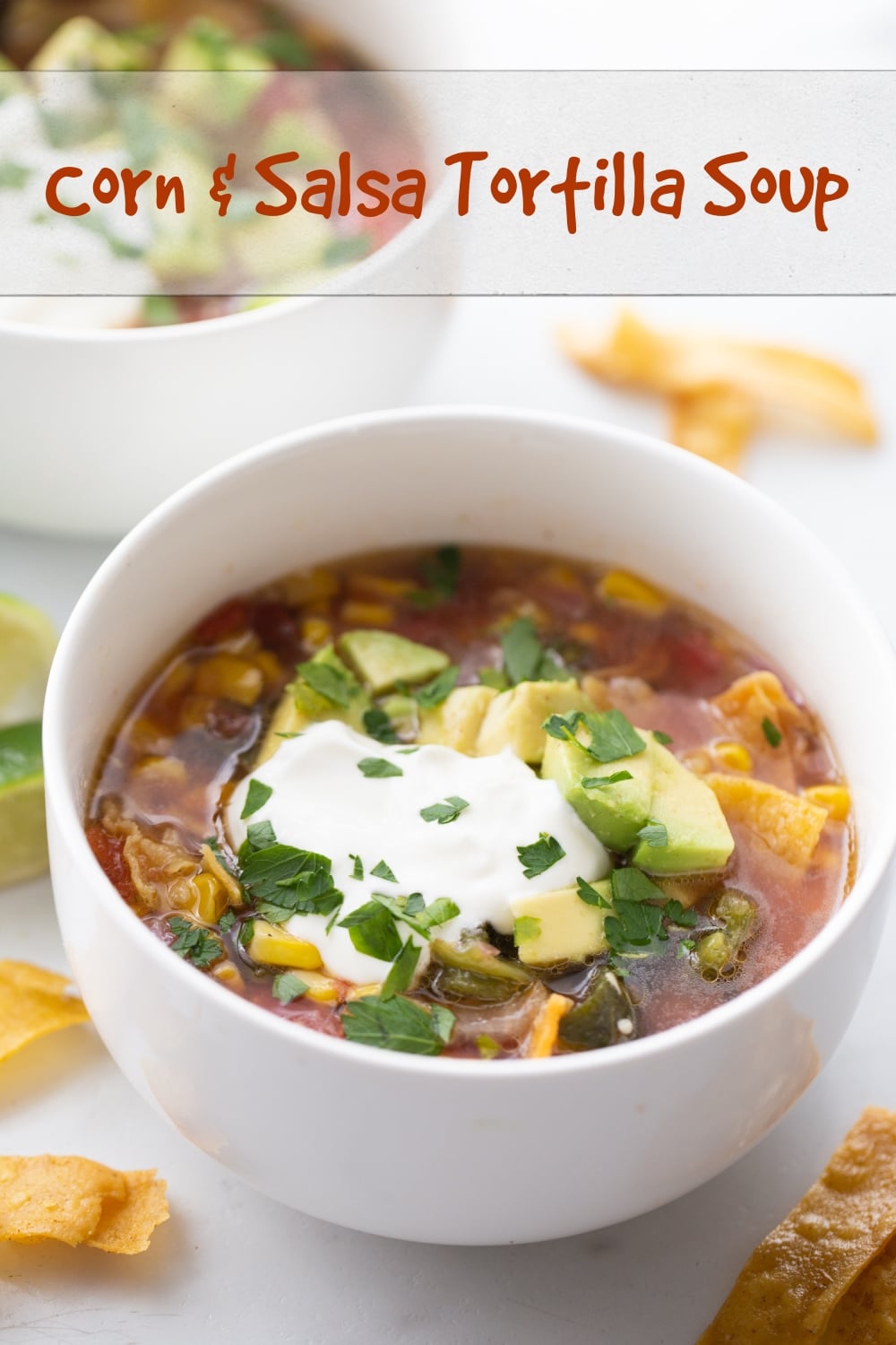 A zesty corn and salsa based tortilla soup that is not only packed with flavor, but can be on the dinner table in under an hour. via @cmpollak1