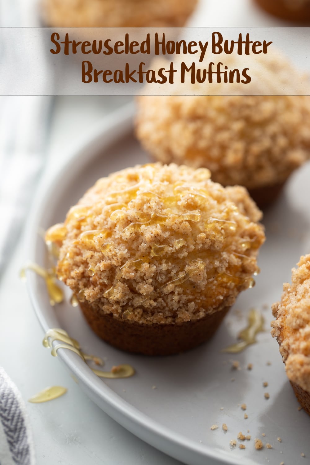 The streusel topping creates contrast to the tender honey butter muffins below, and together make the best crunchy, buttery flavored muffins you could hope for at the breakfast table. via @cmpollak1
