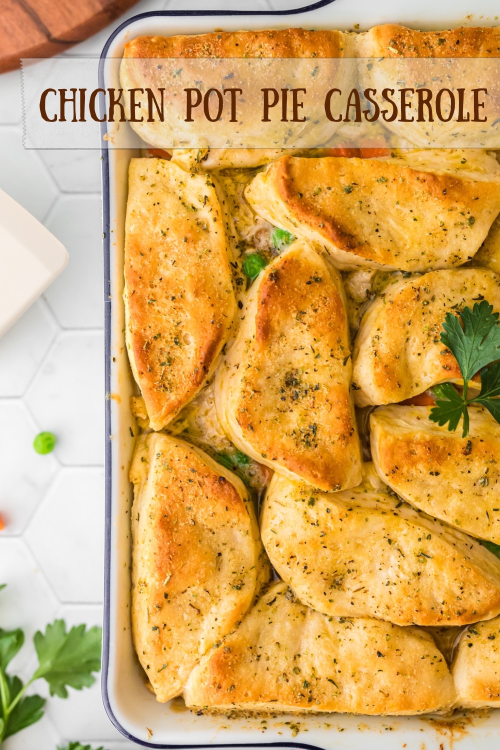 Chicken Pot Pie is never a bad idea, regardless of the vessel it's cooked in. This casserole version has some weeknight-friendly ingredients that allow you to get dinner on the table in a reasonable amount of time. via @cmpollak1