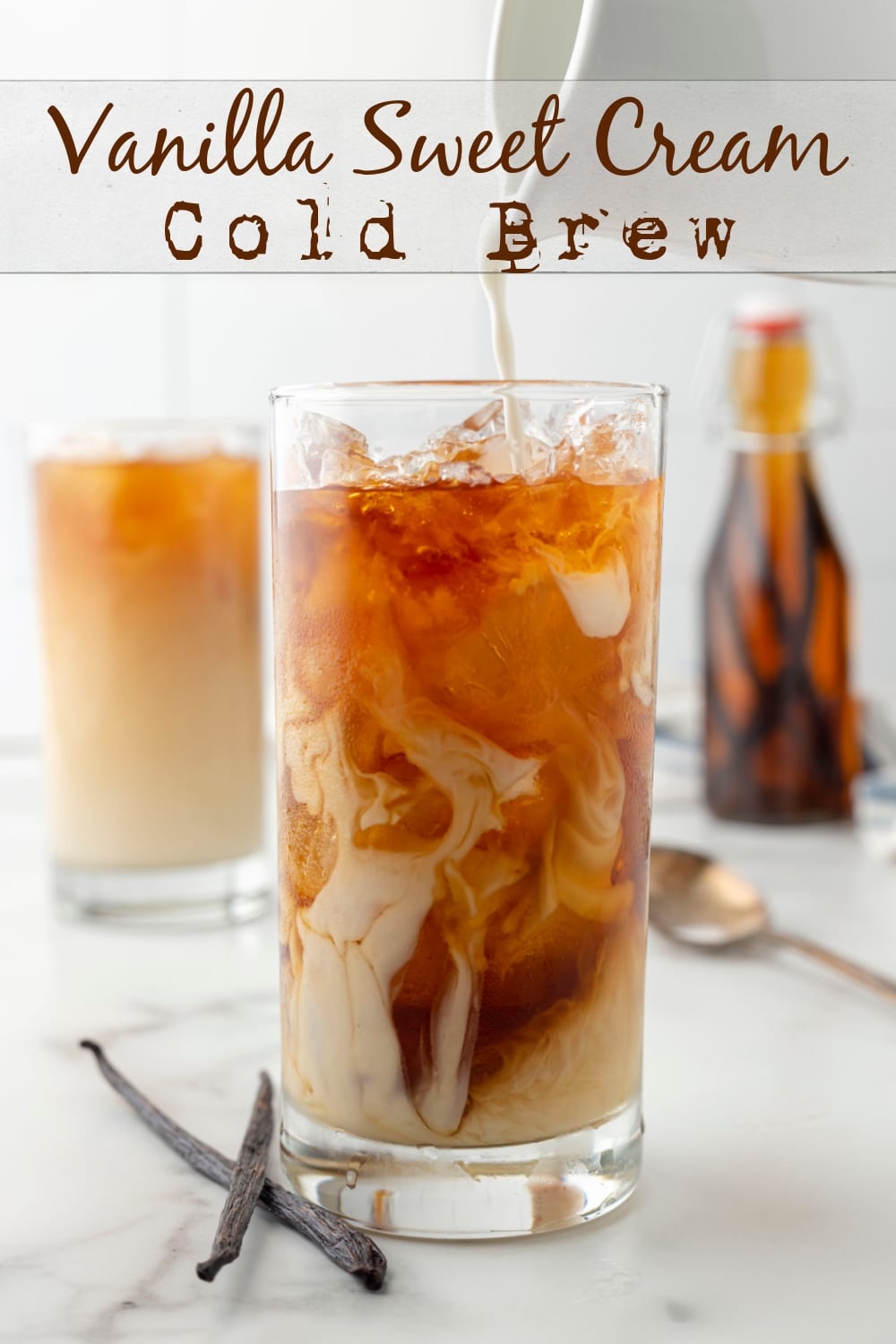 Refreshing vanilla flavored cold brew, with your favorite sweet cream is the best Starbucks copycat recipe. So easy to recreate and enjoy at home. via @cmpollak1