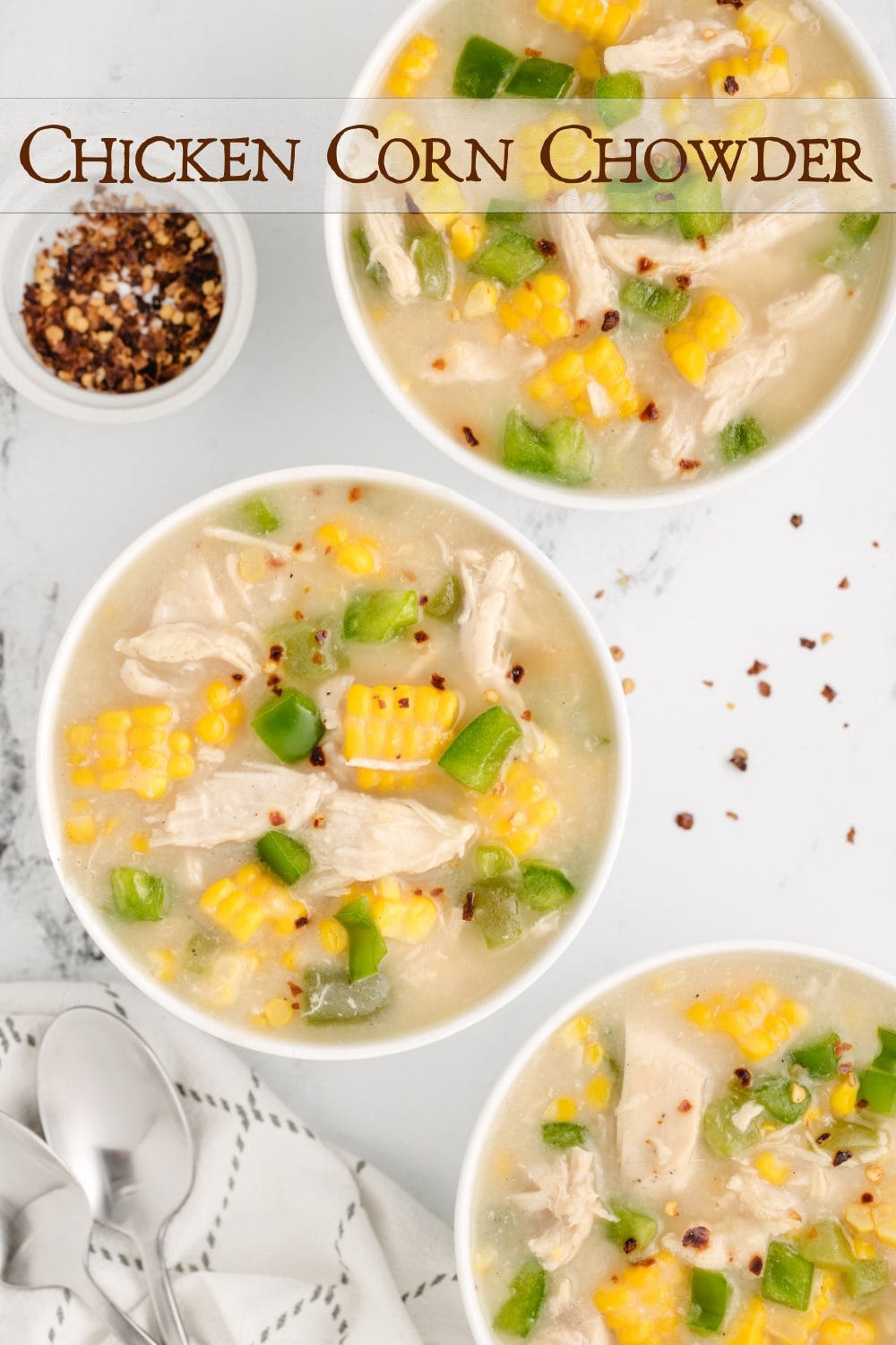 An effortless (one-pot), 30-minute chicken chowder recipe showcasing two harmonious, late summer essentials - freshly harvested sweet corn and vibrant green bell peppers. This chowder is protein-packed, satisfying and a little less decadent, which aligns perfectly with the spirit of warmer weather. It's the perfect fresh corn recipe to add to your summer dinner menu. via @cmpollak1
