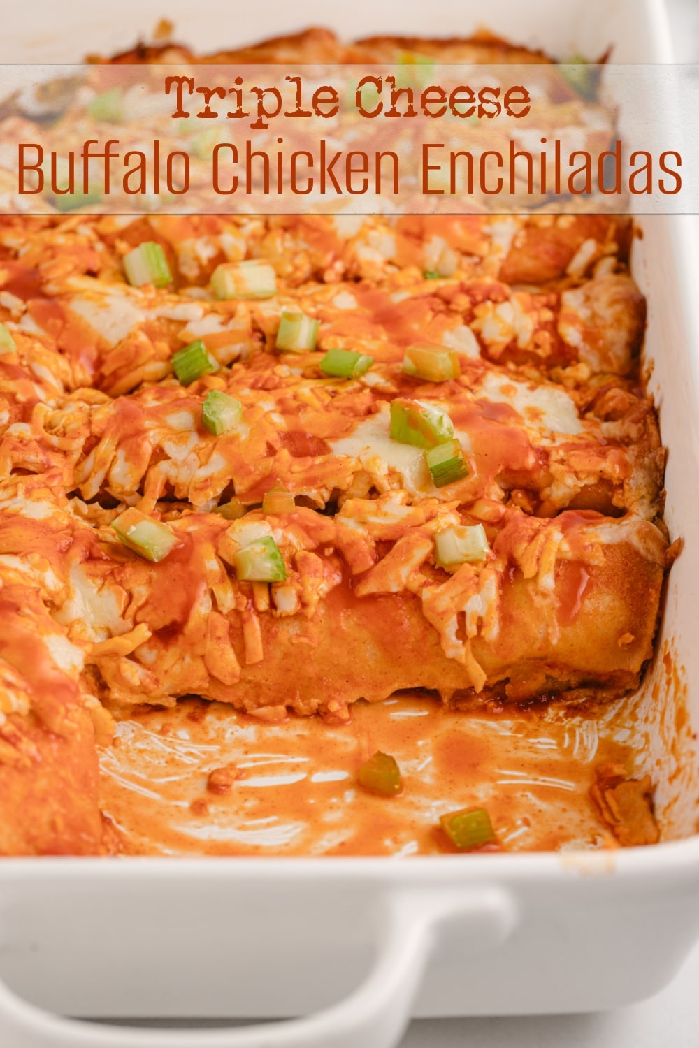 These buffalo chicken enchiladas are the creamiest, triple cheesy blend of fiery flavors, packed with shredded chicken, a zesty buffalo sauce, and lots of tortillas, all baked to perfection. Each bite delivers a punch of flavor that's downright addictive. This enchilada dinner is perfect for game day at home or for tailgating. They also make a great weeknight dinner. via @cmpollak1