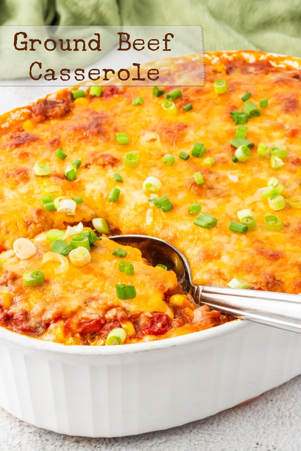 Ground Beef Casserole, a homemade convenience meal packed with a blend of savory flavors and a good heaping of cheddar cheese. This is one of the best ground beef recipes for dinner. via @cmpollak1