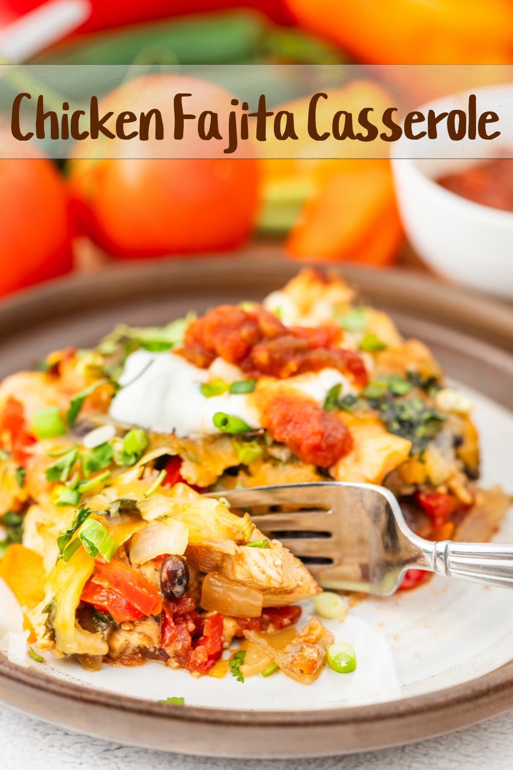 With just one skillet, a bunch of fresh veggies, and a handful of kitchen basics, this irresistible baked chicken fajita casserole might become a regular craving. You'll want to pair this flavorful weeknight casserole with your favorite toppings like sour cream, sliced avocado, and lots of lime for an unbeatable dinner experience! via @cmpollak1