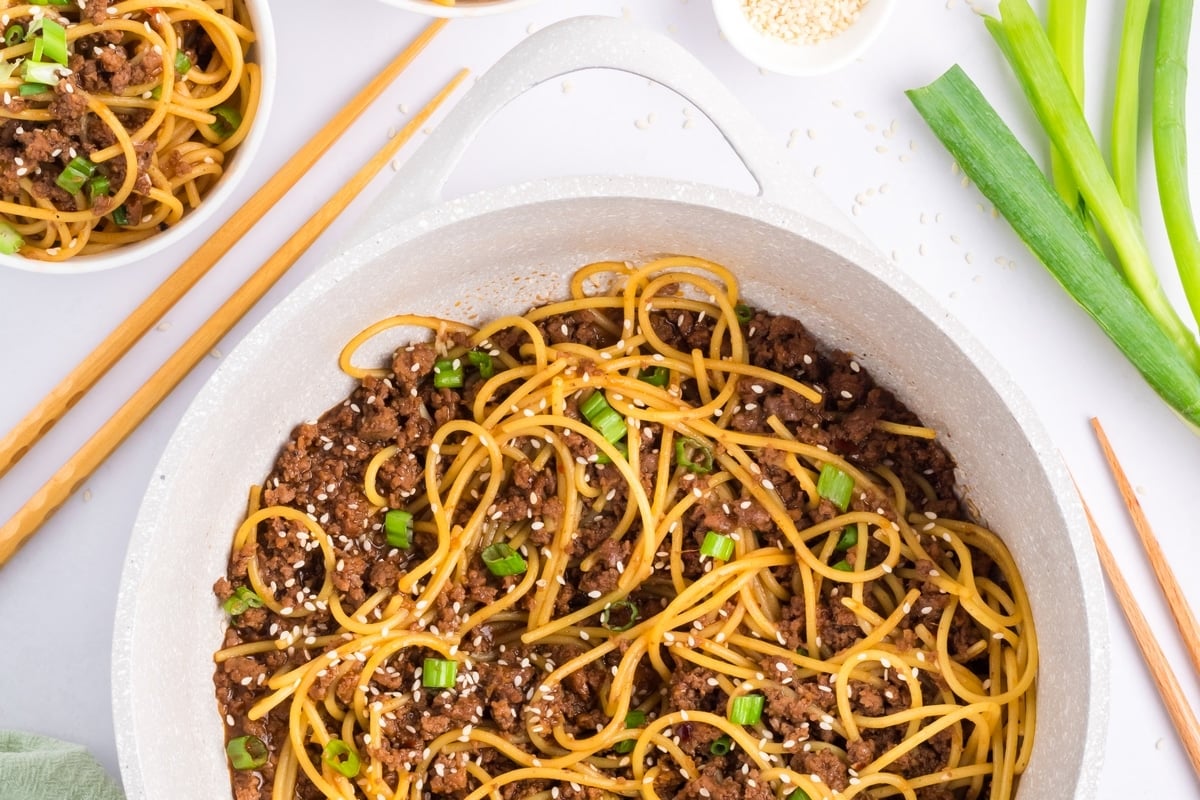Mongolian beef and noodles