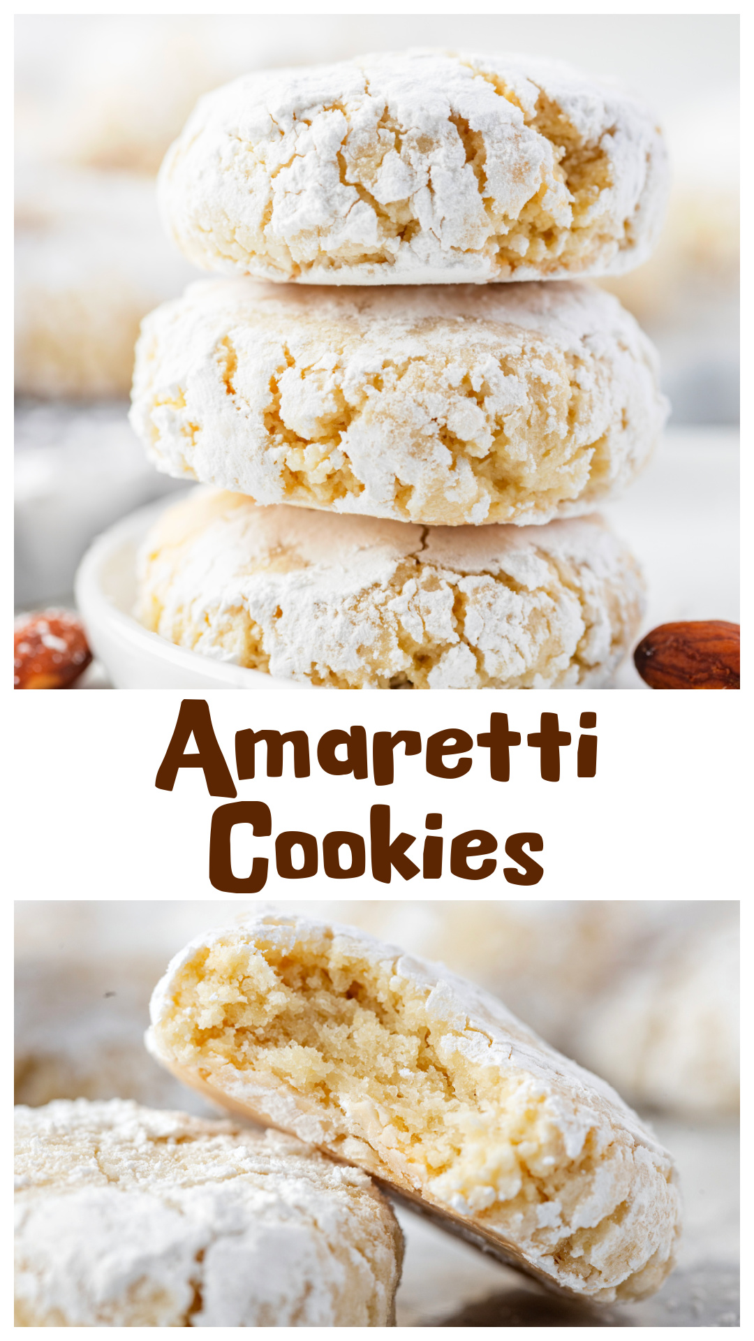 Soft Italian amaretti cookies made with whipped egg whites and superfine almond flour. Tender in the center, powdered on the outside, and naturally gluten-free. Easy to shape, quick to bake, and perfect for holiday cookie tins or winter baking. A classic almond cookie with a snowy crackle and warm, fragrant flavor that keeps well for days. via @cmpollak1