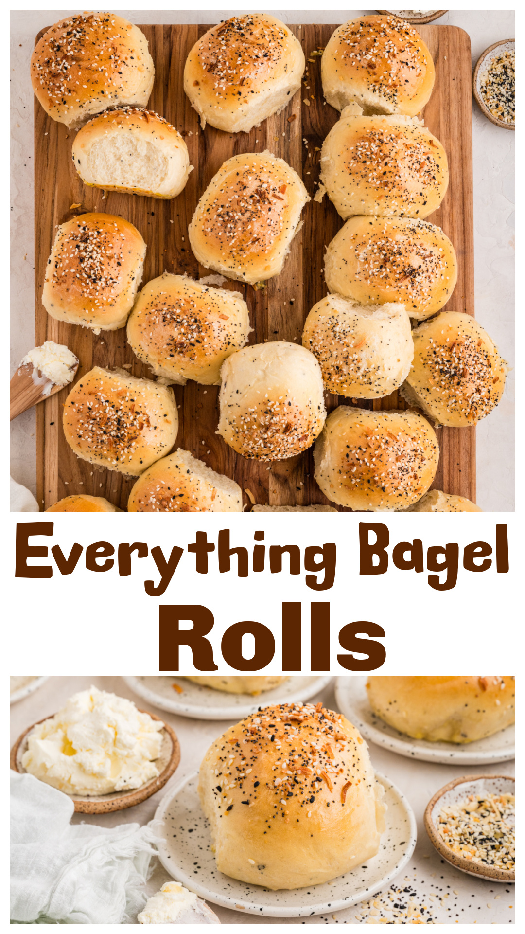 Soft, chewy everything bagel rolls baked with everything bagel seasoning mixed right into the dough and sprinkled generously on top. These homemade rolls bake up golden, pull apart easily, and deliver classic bagel-style flavor without boiling or extra steps. Perfect for sandwiches, breakfast spreads, dinner tables, or eating warm with cream cheese straight off the tray. via @cmpollak1