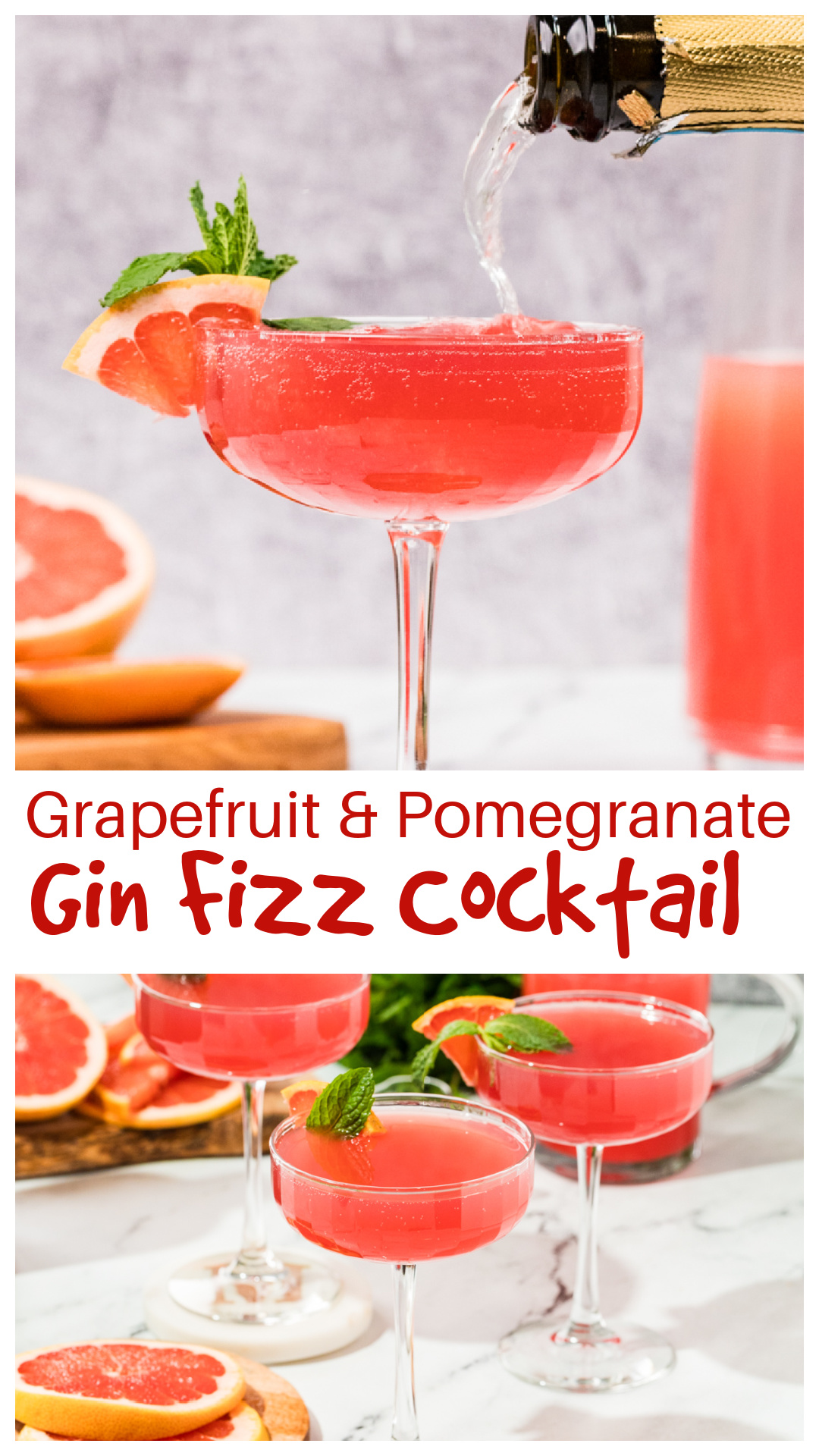 This Grapefruit Pomegranate Gin Fizz is a festive holiday brunch cocktail made with fresh grapefruit juice, homemade pomegranate simple syrup, botanical gin, and a prosecco topper. Bright, lightly tart, and beautifully balanced, it&rsquo;s the kind of winter gin fizz that feels just right for Christmas brunch, New Year&rsquo;s morning, or weekend hosting. Easy to make ahead, simple to batch for a crowd, and elegant enough to replace mimosas without trying too hard. via @cmpollak1