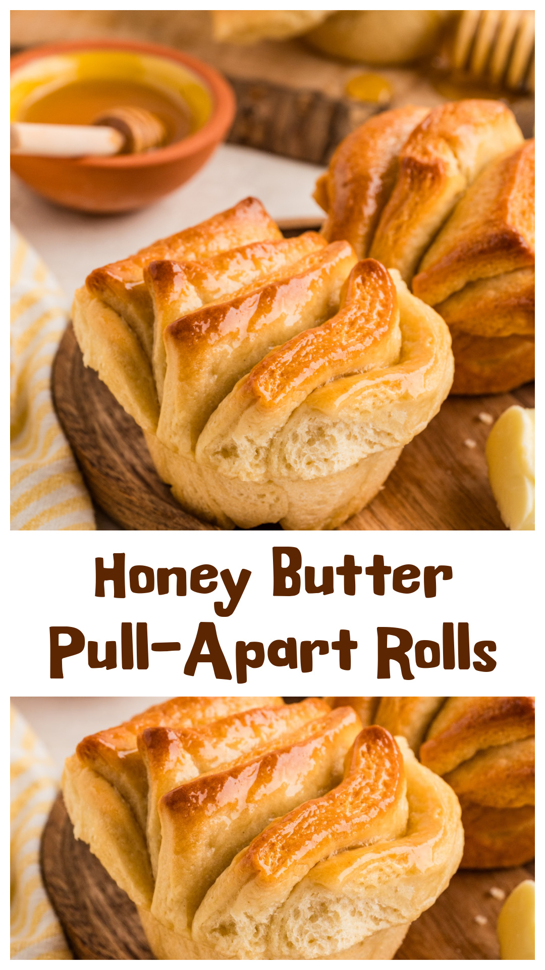 Honey butter pull-apart rolls baked in a muffin tin, with soft yeast dough and honey butter layered through every fold. These pull-apart rolls bake up tender, sticky at the edges, and easy to share. A simple yeast roll recipe that works for holidays, dinners, and make-ahead baking, finished warm and taken apart by hand. via @cmpollak1
