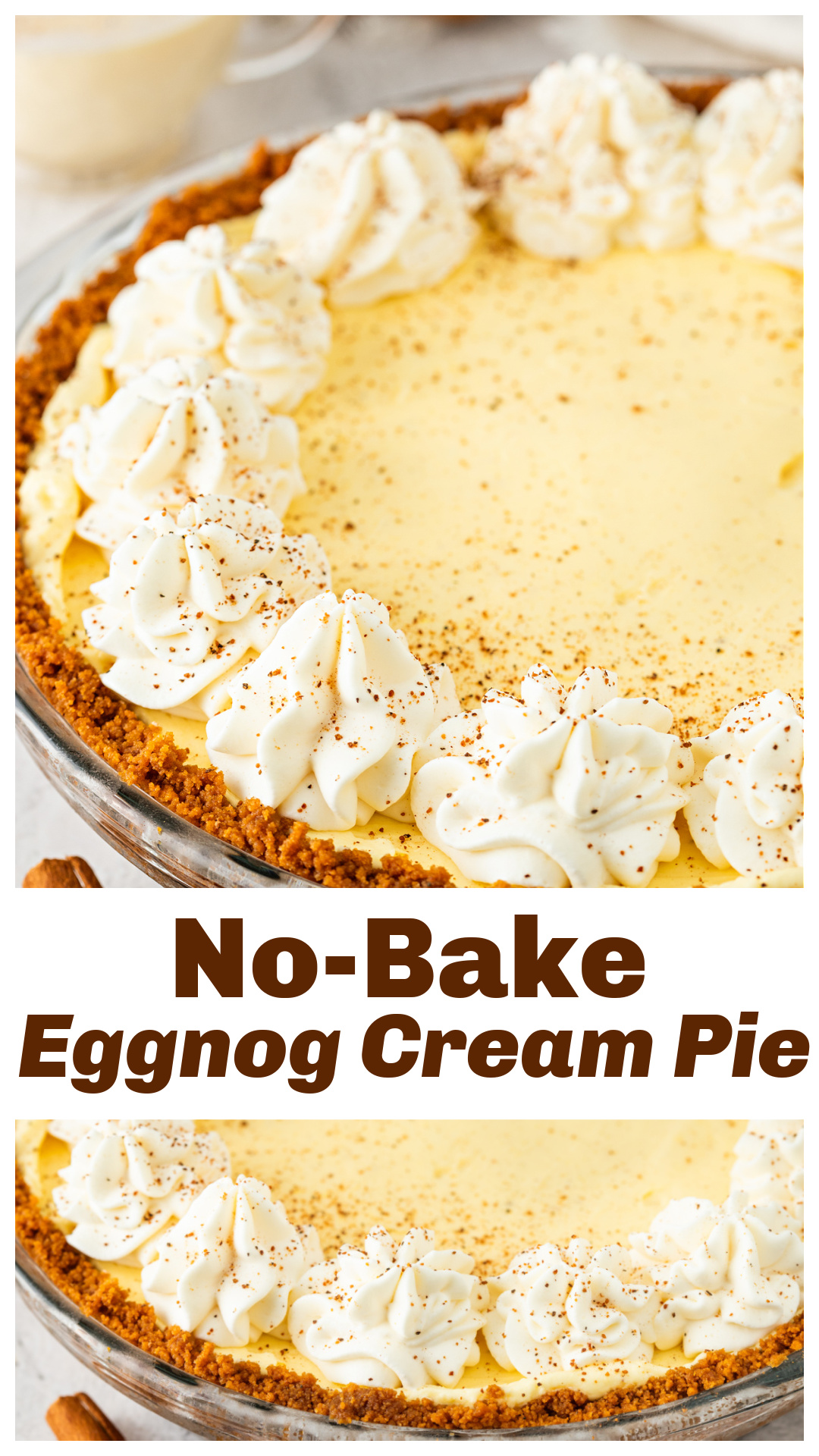 This No-Bake Eggnog Cream Pie is a make-ahead Christmas dessert designed for stress-free holiday hosting. A buttery Biscoff (or graham cracker) crust holds a creamy eggnog filling made with cream cheese, whipped cream, and instant pudding for clean slices and rich flavor. No oven required. Chill it ahead of time and serve straight from the fridge when guests arrive. An easy, elegant eggnog dessert for Christmas parties, holiday dinners, and make-ahead entertaining. via @cmpollak1