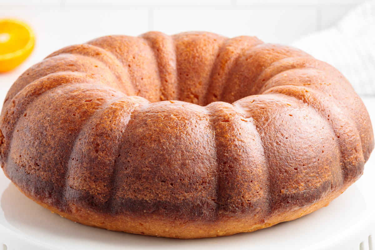 Italian Hangover Cake baked in a Bundt pan, deeply golden with a crisp exterior and tender citrus-scented crumb.