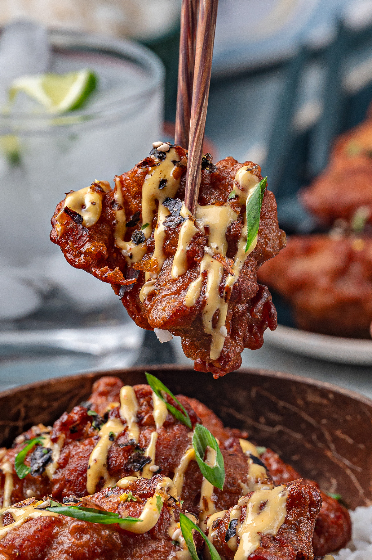 Hawaiian mochiko chicken with mango aioli and furikake