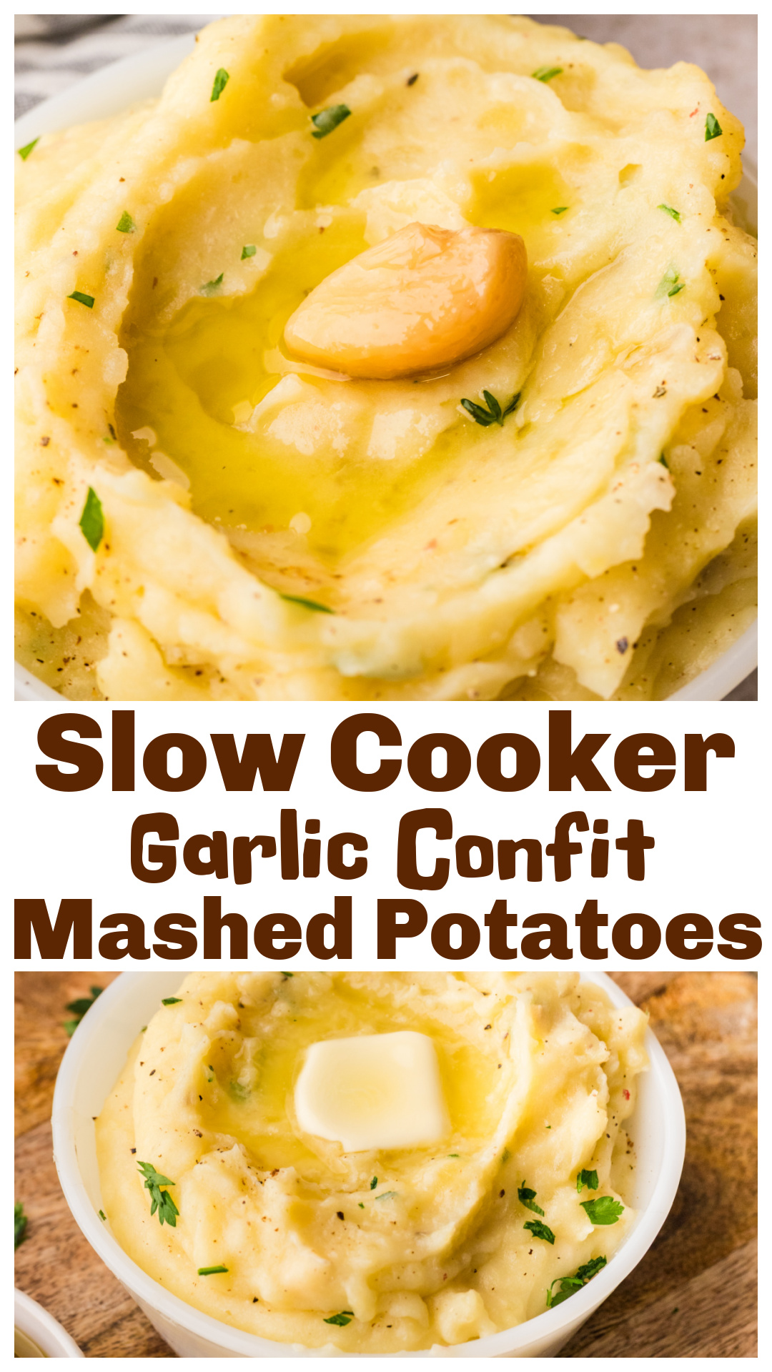 Slow cooker garlic confit mashed potatoes made with Yukon Golds, chicken broth, butter, and milk for a smooth, creamy texture that stays rich without constant stirring. Garlic confit cloves and oil melt into the potatoes for mellow, savory flavor without sharp garlic bite. These crockpot mashed potatoes cook gently, mash easily, and hold well for serving, making them ideal for holidays, make-ahead meals, or weeknight dinners when timing matters. via @cmpollak1