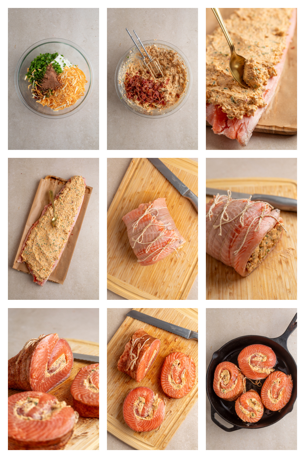 How to make chipotle jalape&ntilde;o popper stuffed salmon rolls step by step