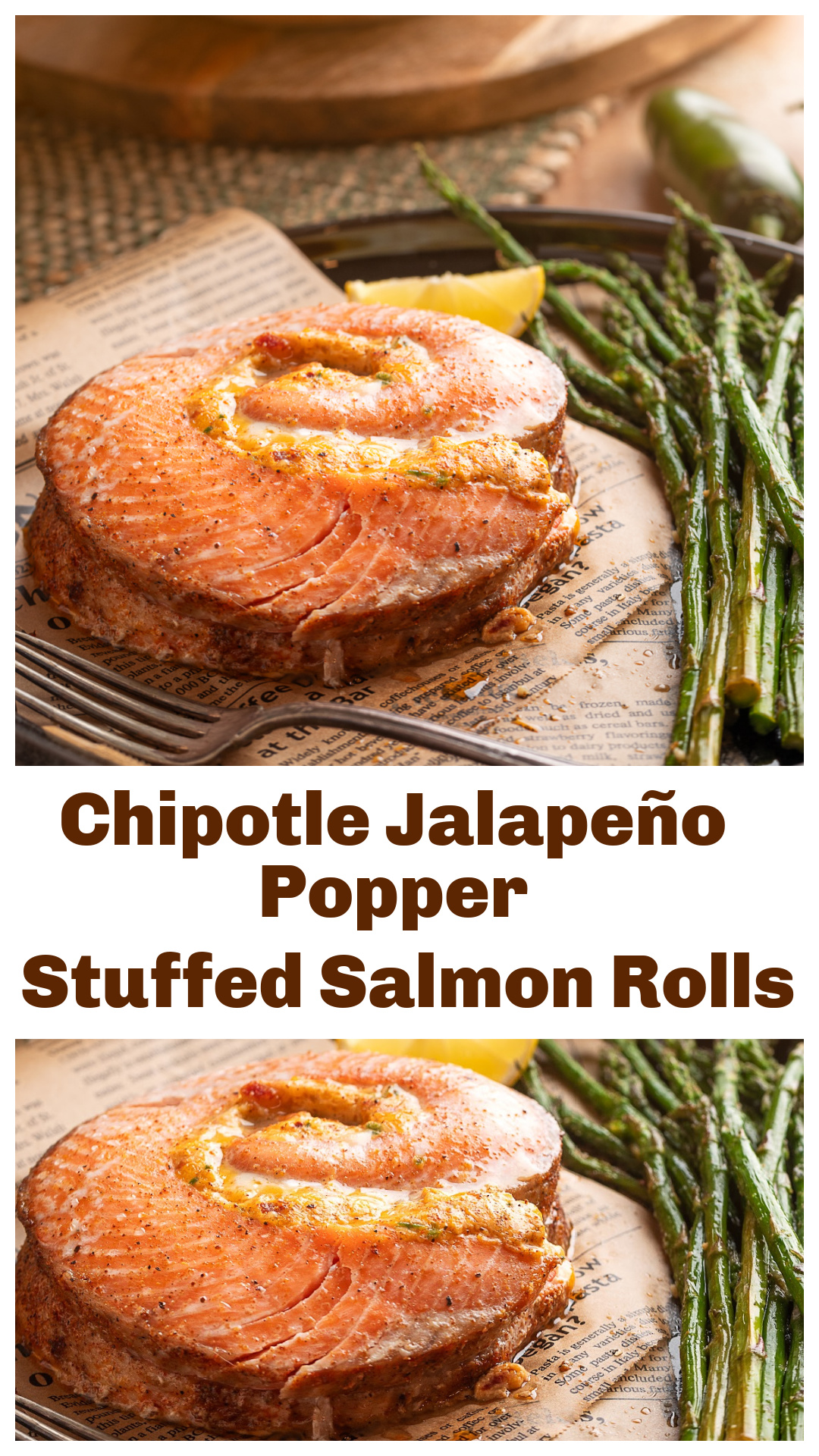 Chipotle jalape&ntilde;o popper stuffed salmon rolls made from a whole side of salmon, filled with cream cheese, bacon, jalape&ntilde;os, and chipotle peppers, then baked and sliced into thick pinwheels. All the familiar game day flavors you love, reworked into a real dinner that feels a little extra without being complicated. Perfect for smaller game days, date nights, or anytime you want comfort food with weight. via @cmpollak1