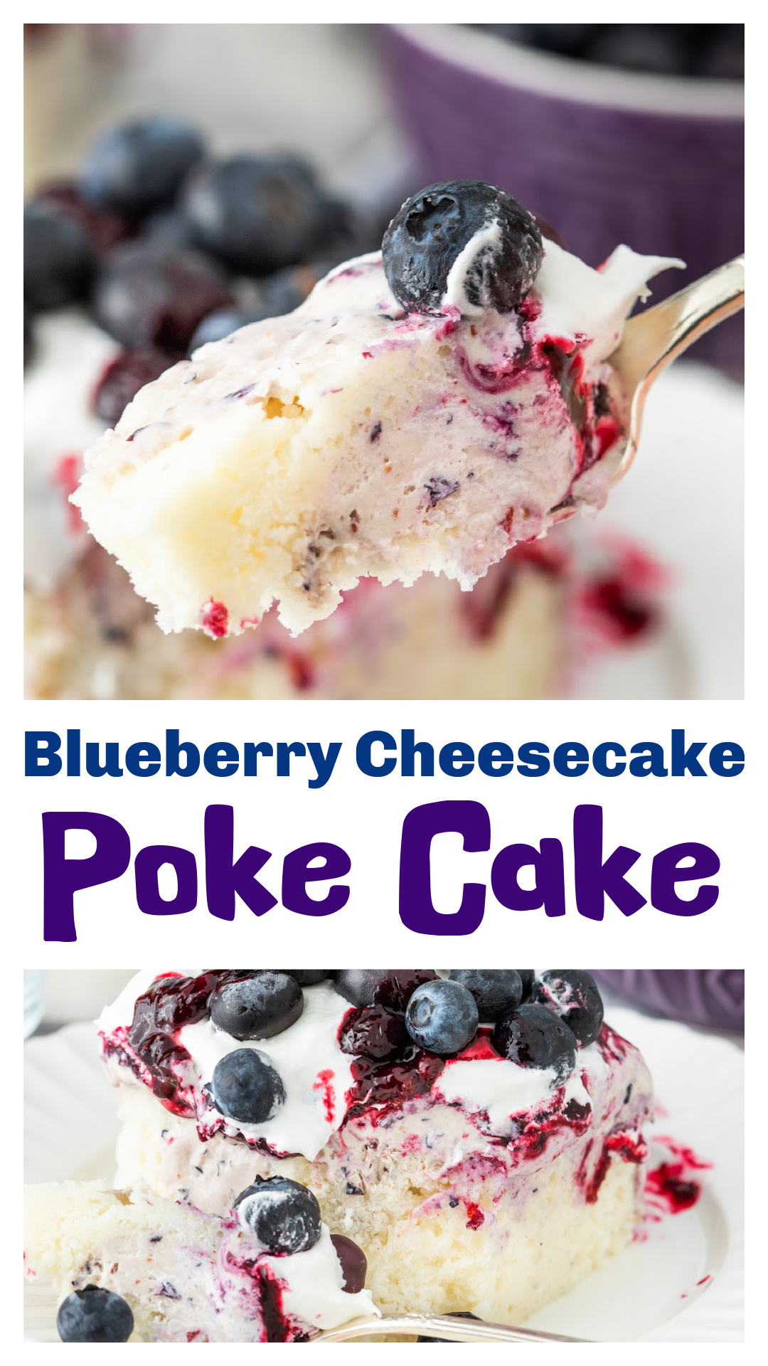 Blueberry cheesecake poke cake made with a soft vanilla cake, creamy cheesecake filling, and real blueberry layers. This layered blueberry dessert uses sweetened condensed milk, fresh or frozen blueberries, and a simple compote topping for rich flavor in every bite. A chilled make-ahead dessert that&rsquo;s perfect for spring and summer gatherings, potlucks, and easy blueberry dessert recipes. via @cmpollak1