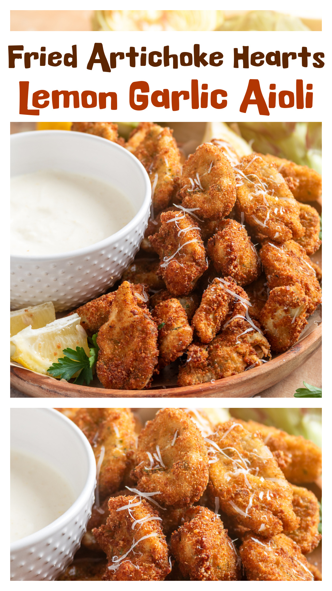 Crispy fried artichoke hearts with a full breaded coating and a soft center, made with canned artichokes for consistent texture every time. Each piece is layered with flour, egg, Parmesan, and breadcrumbs, then fried until golden and served with a creamy lemon garlic aioli for dipping. A simple appetizer that focuses on crunch, flavor, and getting the coating right. via @cmpollak1