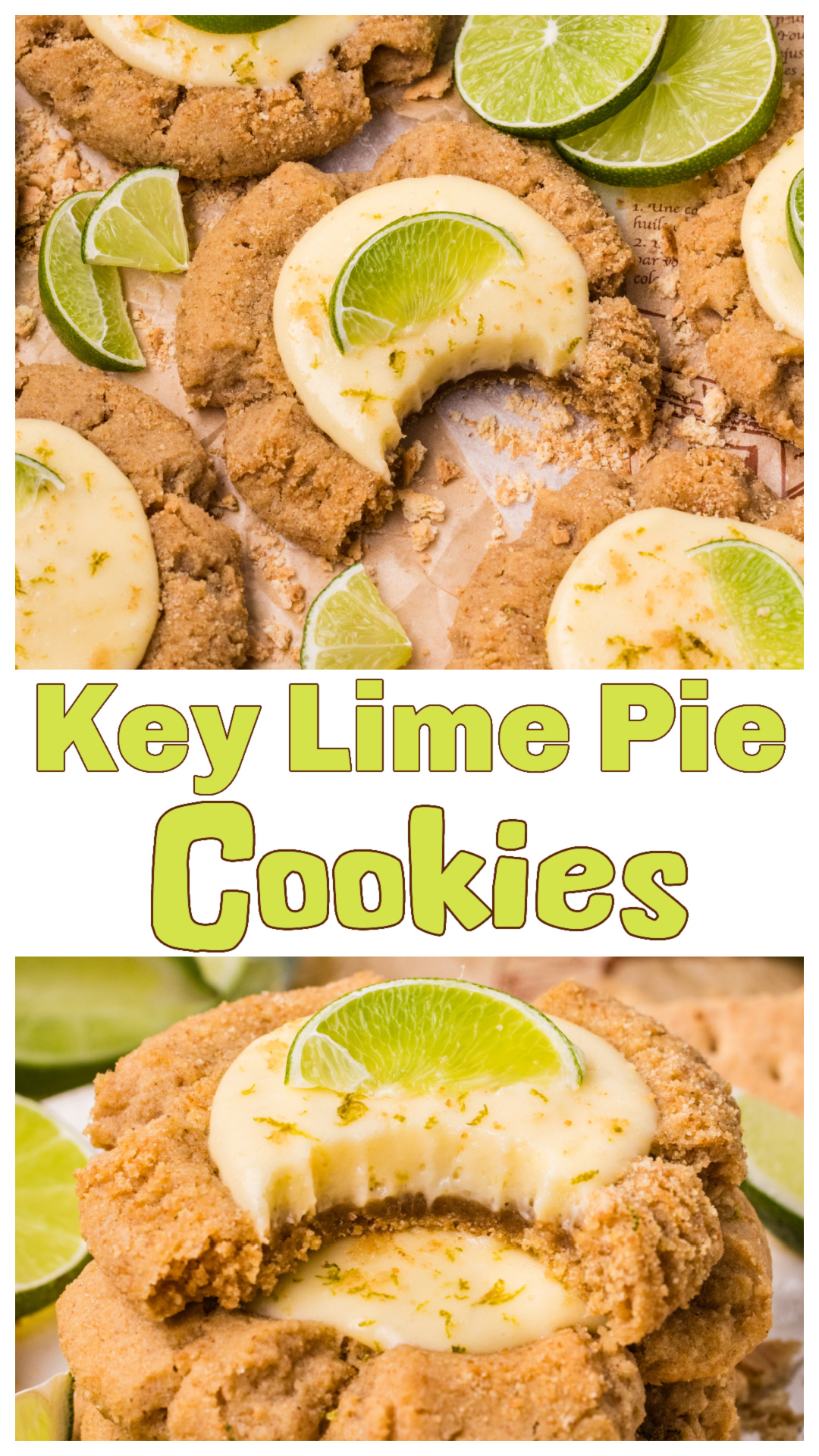 Key lime pie cookies made with a graham cracker cookie base and filled with a creamy lime curd center. These soft cookies bring the flavor of key lime pie into an easy cookie form with bright citrus and buttery crumbs. Perfect for spring baking, summer desserts, or anytime you want a citrus cookie that feels a little more complete. via @cmpollak1