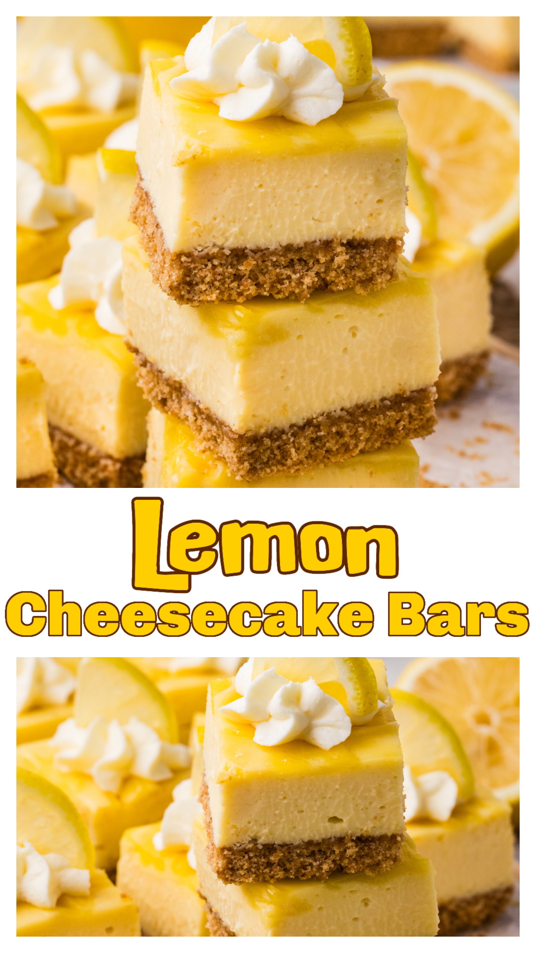 Lemon cheesecake bars with a white chocolate base and lemon curd folded into the batter and swirled on top. These baked bars are rich, creamy, and cut into thick squares with a graham cracker crust. Made from scratch with cream cheese, eggs, and lemon emulsion for a consistent citrus flavor that comes through even after baking. A solid option for spring desserts, holidays, or make-ahead desserts that need to slice and serve easily. via @cmpollak1