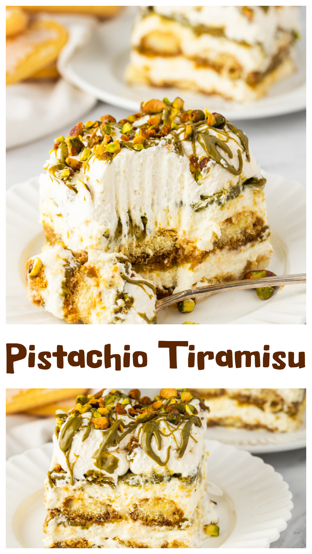Pistachio tiramisu recipe made without eggs or custard, layered with espresso-soaked ladyfingers, mascarpone cream, and homemade pistachio cream in every layer. The pistachio goes between the layers instead of being mixed into the filling, so the flavor comes through in each bite. Made in a 9x13 pan and chilled overnight so it slices properly. A make-ahead dessert for holidays, dinner parties, or when you want something different from classic tiramisu. via @cmpollak1