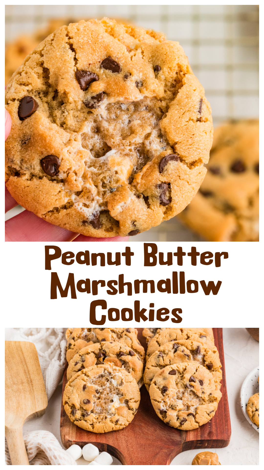 These peanut butter marshmallow cookies are thick, chewy, and packed with mini chocolate chips and toasted marshmallow pockets. Chilling the dough creates bakery-style cookies with crisp edges and soft centers that stay tender for days. If you love peanut butter cookies, marshmallow cookies, or chocolate chip cookies with a gooey middle, this easy homemade cookie recipe deserves a spot on your summer baking list, cookie tray, or BBQ dessert table. via @cmpollak1
