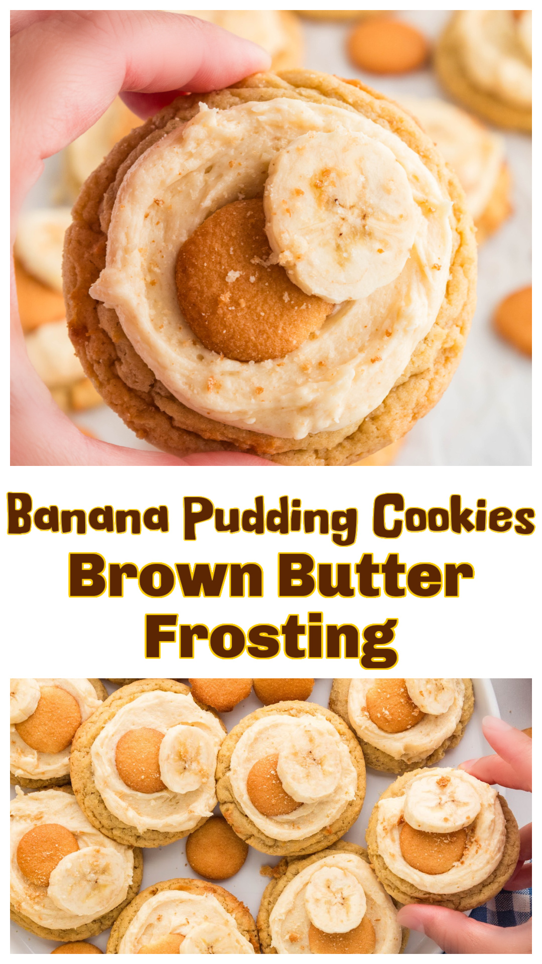 These banana pudding cookies bring all the flavors of classic banana pudding into a thick, bakery-style cookie. Fresh mashed banana and instant banana pudding mix keep every bite full of banana flavor, while brown butter cream cheese frosting adds a rich finish. Top them with a mini vanilla wafer and a fresh banana slice for the perfect homemade dessert for parties, potlucks, holidays, or whenever you're craving banana pudding in cookie form. via @cmpollak1