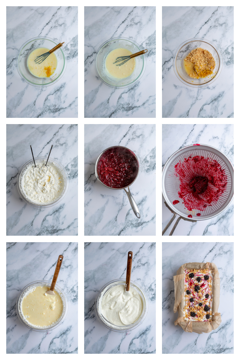 See how Blackberry Crumble à la Mode Ice Cream comes together with thick blackberry ribbons and layers of buttery shortbread crumble. Step-by-step process for making Blackberry Crumble à la Mode Ice Cream, from cooking the blackberry swirl to layering the ice cream and crumble.