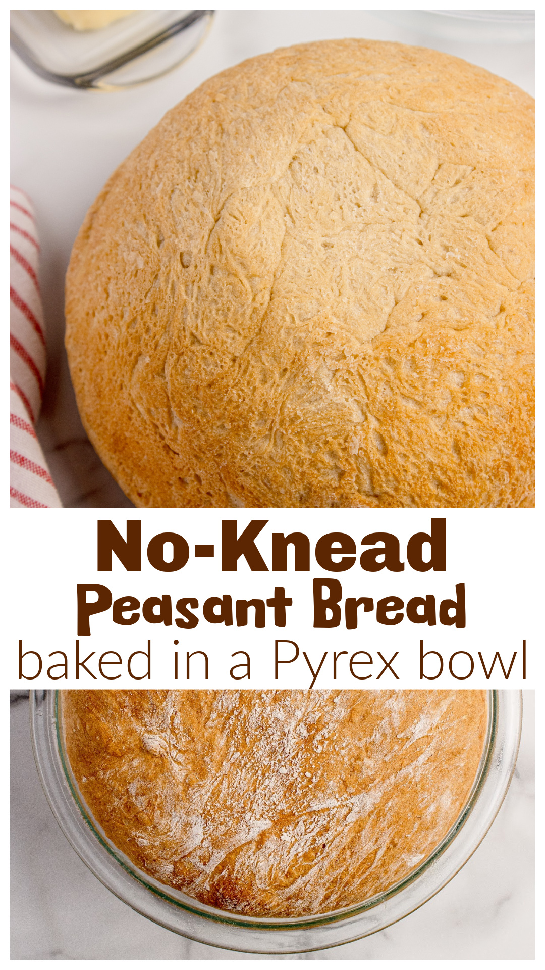 This no-knead peasant bread rises and bakes in a Pyrex bowl, creating a tall, golden loaf with a soft interior and crisp crust. No Dutch oven, stand mixer, or specialty bread-baking equipment needed. The high-hydration dough does most of the work, making this homemade bread recipe surprisingly approachable. Perfect for soups, sandwiches, toast, or a generous swipe of butter. via @cmpollak1