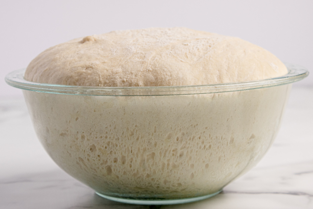 Peasant Bread Rising in a Pyrex Bowl Peasant bread dough rising in a Pyrex bowl before baking